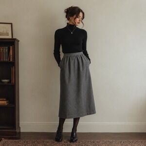 Vintage Johnny B Gray Wool Blend Midi Skirt Women's Size 10 Pockets Lined